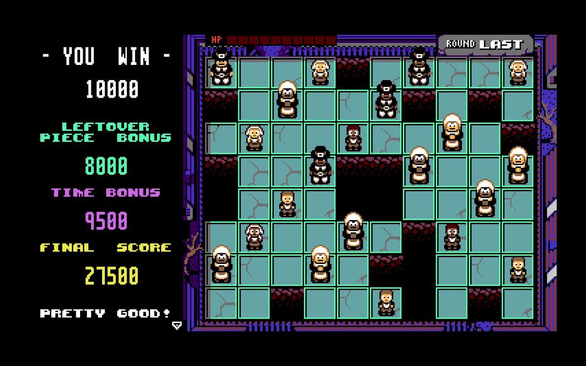 #JustBeatIt <a href="/polykill/">polykillpodcast.bsky.social</a> Devilition (UFO 50). A pretty tough puzzle strategy game. Create a chain reaction of explosions to eliminate monsters. Do so ideally by wiping out all monsters without killing any human. The further you get, the more and tougher monsters you face. Awesome!