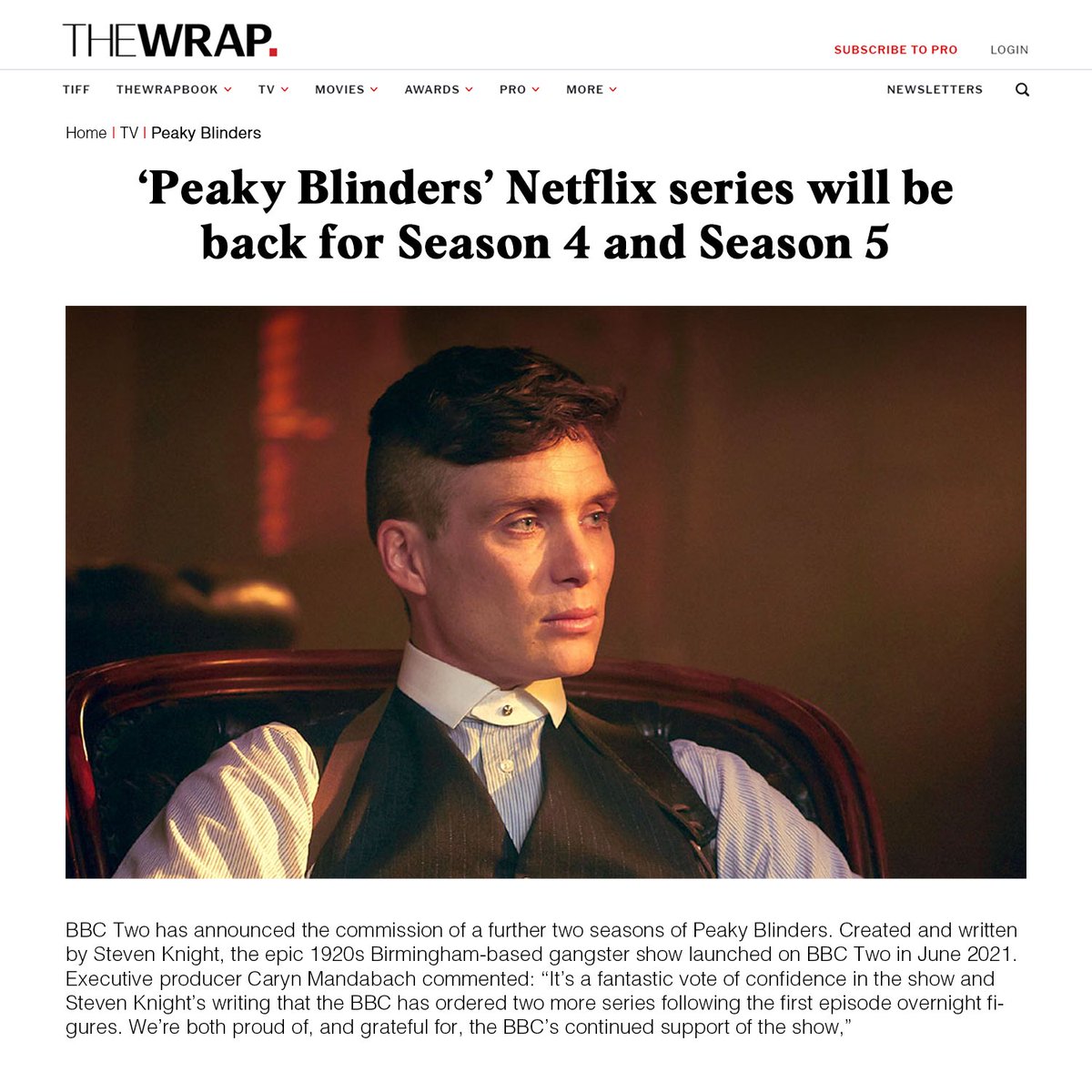 TheWrapRP's tweet photo. → 𝖳𝗁𝖾𝖶𝗋𝖺𝗉 › #TheWrapNewsRP📰
#BBCTWORP has today announced the commission of a further two seasons of  #ThePeakyBlindersRP #BlindersS4RP #BlindersS5RP. https://t.co/Xk2qnYUZbd