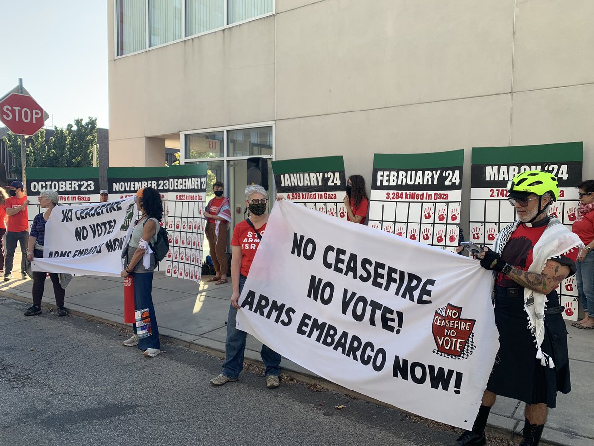 Ncnvpa's tweet photo. HAPPENING NOW! #Noceasefirenovote protest at Philly Dems office. Join us to demand an #ArmsEmbargoNow and an end to the genocide in #Gaza. #Philly #phillyprotest #election2024 https://t.co/JMe2a6cH76