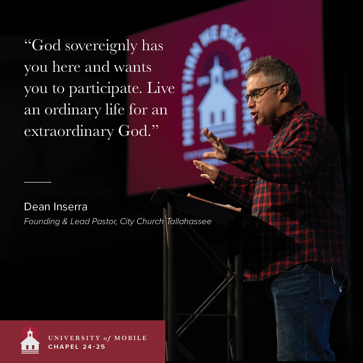 Live an ordinary life for an extraordinary God. 🙌 Powerful words from Pastor Dean Inserra at Chapel today! Let’s remember that God sovereignly has us here for a purpose. #BeKnownUM #UniversityOfMobile #ExperienceTheDifference