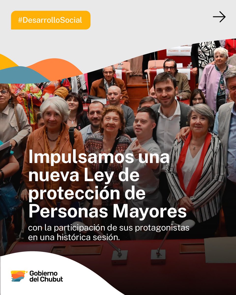 gobiernochubut's tweet photo. MÁS DERECHOS Y BENEFICIOS PARA LOS ADULTOS MAYORES

Impulsamos la actualización y mejora de la Ley de Protección y Promoción Integral de Derechos de la Tercera Edad.

Adultos mayores de toda la provincia acompañaron al gobernador @nachotorresch durante una histórica sesión en la Legislatura, donde presentaron sus propuestas.

Entre otros beneficios, los adultos mayores podrán elegir a sus representantes, y acceder a mejoras prestacionales y beneficios impositivos.

Además, tendrán garantizado el cobro anticipado de sus haberes, recibirán alfabetización digital y disfrutarán de más actividades recreativas.

#GobiernodelChubut