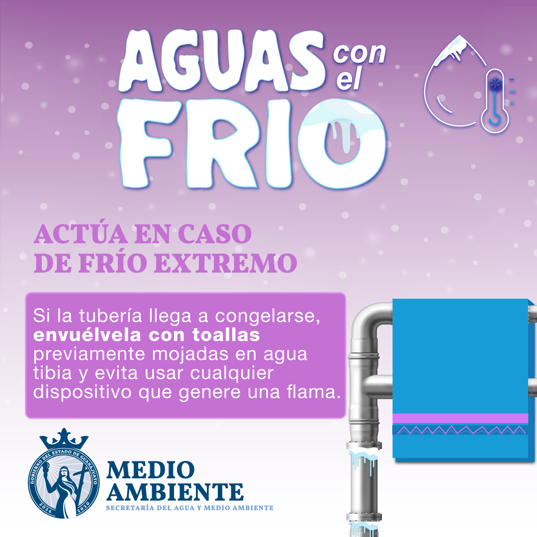 ☝❄️️ En caso de que alguna tubería llegue a congelarse por las bajas temperaturas, envuélvela con toallas previamente mojadas en agua tibia y evita el uso de cualquier dispositivo que genere una flama.