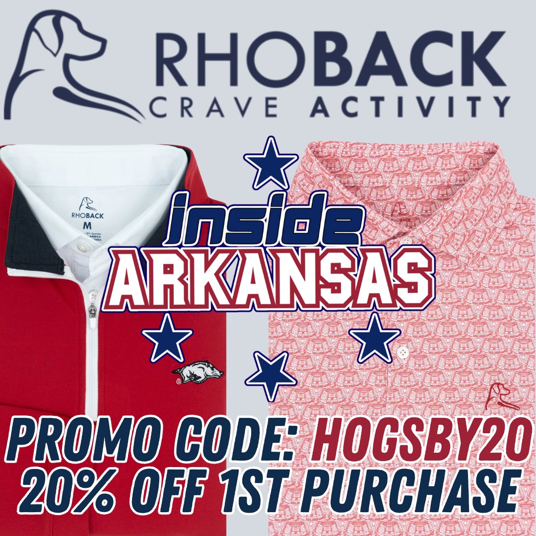 JohnNaborsShow's tweet photo. Extremely excited to announce that @InsideArkansas has officially partnered with @rhoback!

Check out their awesome game day apparel as well as joggers, hoodies, quarter zips, pants, and more!

Use code: HOGSBY20 for 20% off your 1st purchase!

https://t.co/PXFDaCk7w5