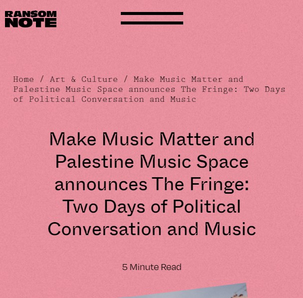 Thanks  for the write up <a href="/ransomnoted/">Ransom Note</a> ❤️❤️❤️

theransomnote.com/art-culture/ma…

#MakeMusicMatter #ThePalestineMusicSpace #TheFringe #Manchester #SixTrees