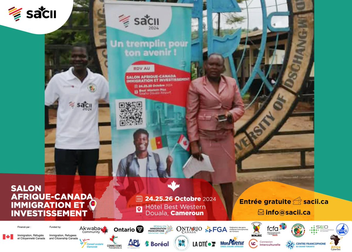SACIICA's tweet photo. Notre équipe est allée à votre rencontre partageant informations sur les opportunités du SACII.
📅24, 25, 26 Oct.2024
📍Hôtel Best Western, Douala
👉 Inscrivez-vous 𝙂𝙍𝘼𝙏𝙐𝙄𝙏𝙀𝙈𝙀𝙉𝙏 : 𝙬𝙬𝙬.𝙨𝙖𝙘𝙞𝙞.𝙘𝙖/𝙞𝙣𝙨𝙘𝙧𝙞𝙥𝙩𝙞𝙤𝙣 https://t.co/c4ypqXeS4a
