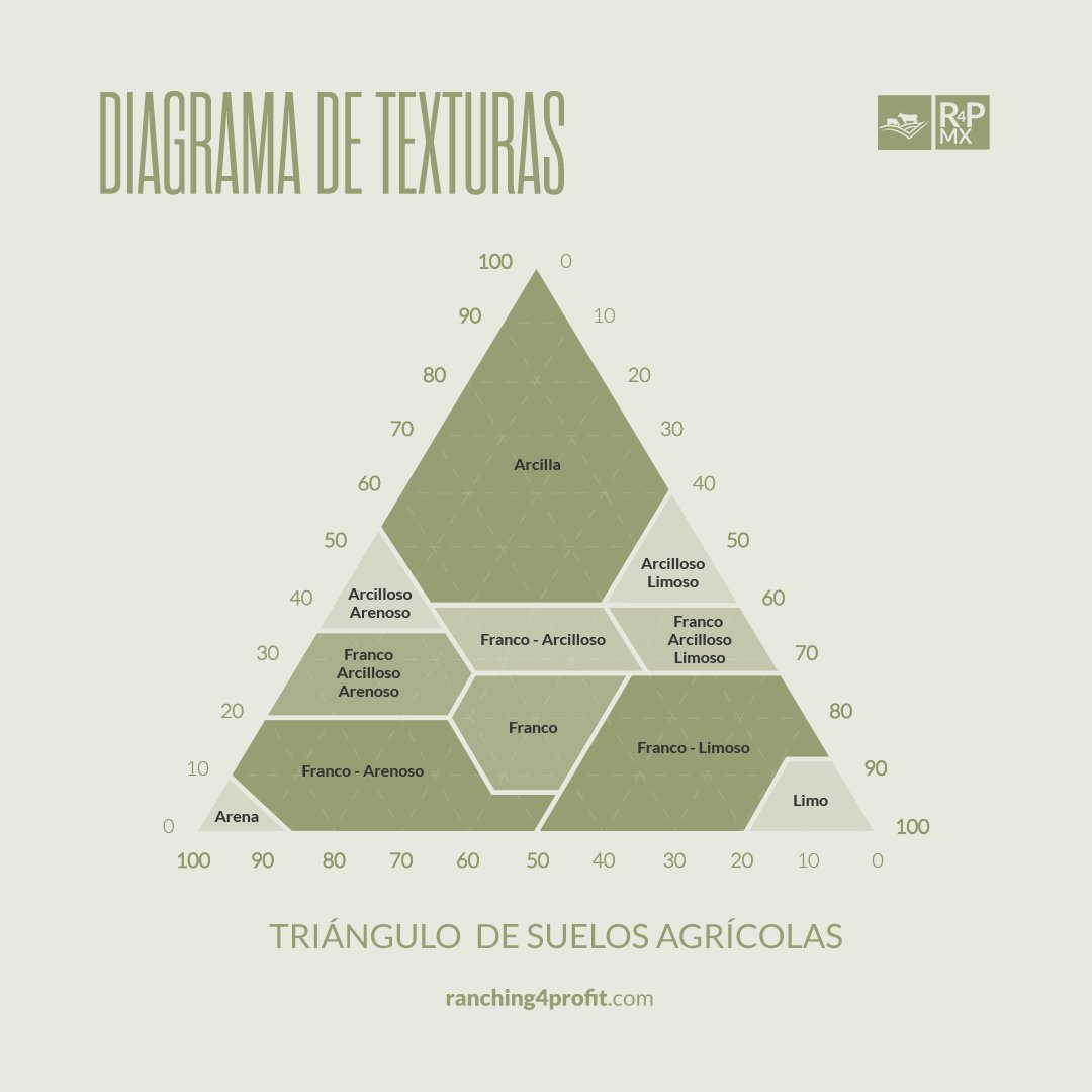 ranchingxprofit's tweet photo. Conoce tu suelo, optimiza tu producción 🌱
El triángulo de texturas te ayuda a identificar el tipo de suelo en tu rancho. ¡Saberlo es clave para mejorar la salud de tus tierras y aumentar la productividad!

📈Descubre más sobre el manejo inteligente del suelo en Ranching 4 Profit https://t.co/KSmuhw7dg2
