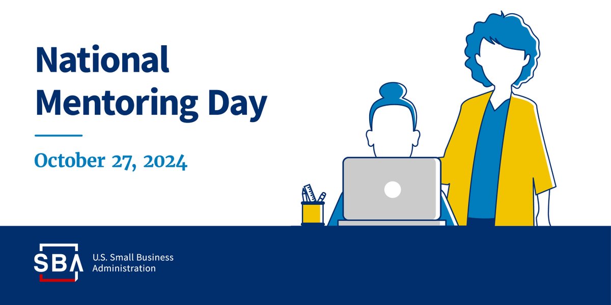 Small business owners who receive three or more hours of mentoring report higher revenues and increased growth! Connect with a business mentor near you through SBA resource partner <a href="/SCOREMentors/">SCORE Mentors</a>: sba.gov/score
#NationalMentoringDay