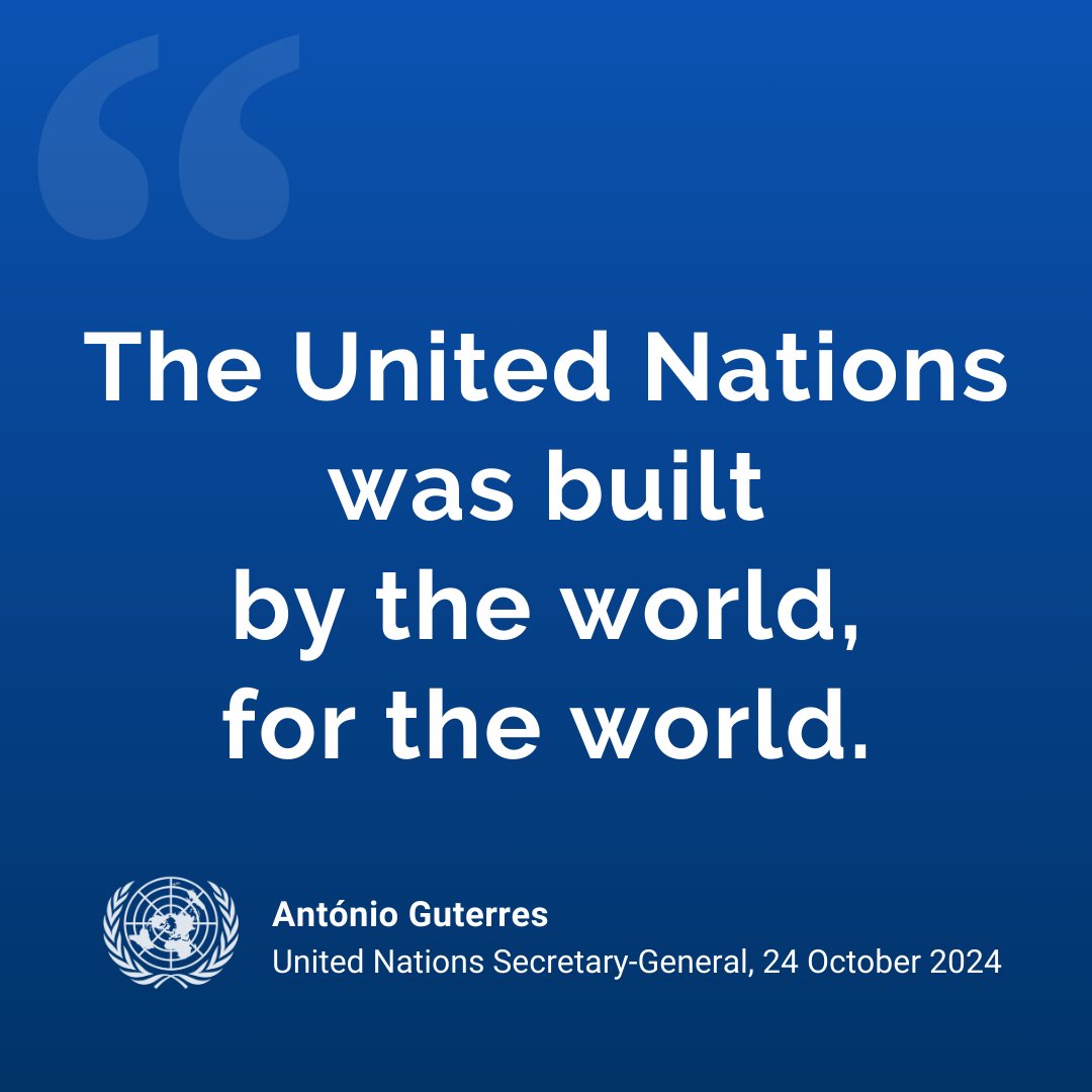 “The United Nations was built by the world, for the world.

Since 1945, it has been the place for countries to unite behind global solutions to global problems.”

– <a href="/antonioguterres/">António Guterres</a> on Thursday’s #UNDay. un.org/en/observances…
