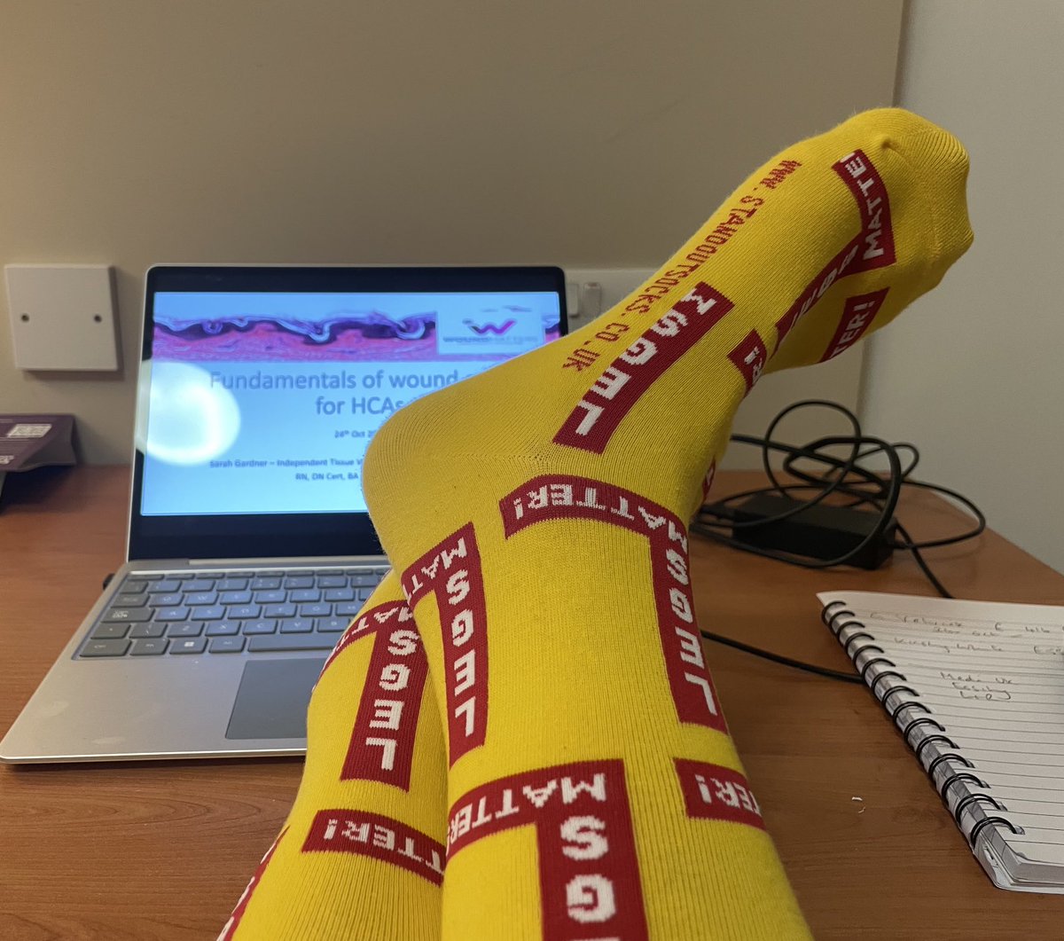 woundwitch63's tweet photo. Don’t you just LOVE these socks!! Keeping my feet warm as I finish my presentation for tomorrow! #legsmatter #HiddenHarm 🧦 🧦 🧦 https://t.co/V2GSkvHb7n