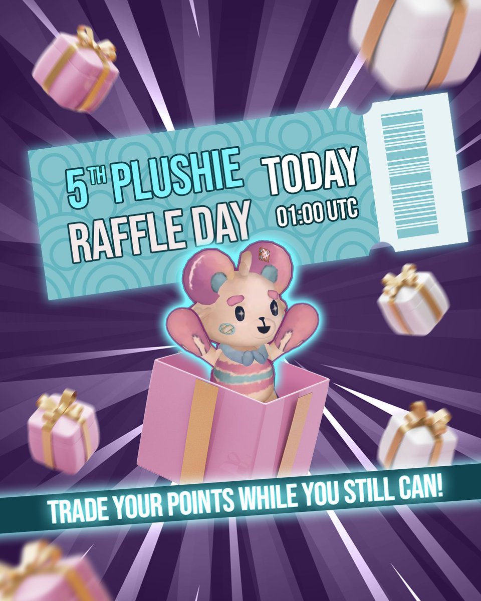 😎 Today's a Plushie Raffle Day! Don't let this chance to win a Plushie OG NFT go away!

⏰ The event happens at 01:00 UTC and will always grant you a prize for your ticket.

🎟️ Turn your CC Points into tickets now in our 'rewards' channel on Discord: discord.gg/plushieguardia…