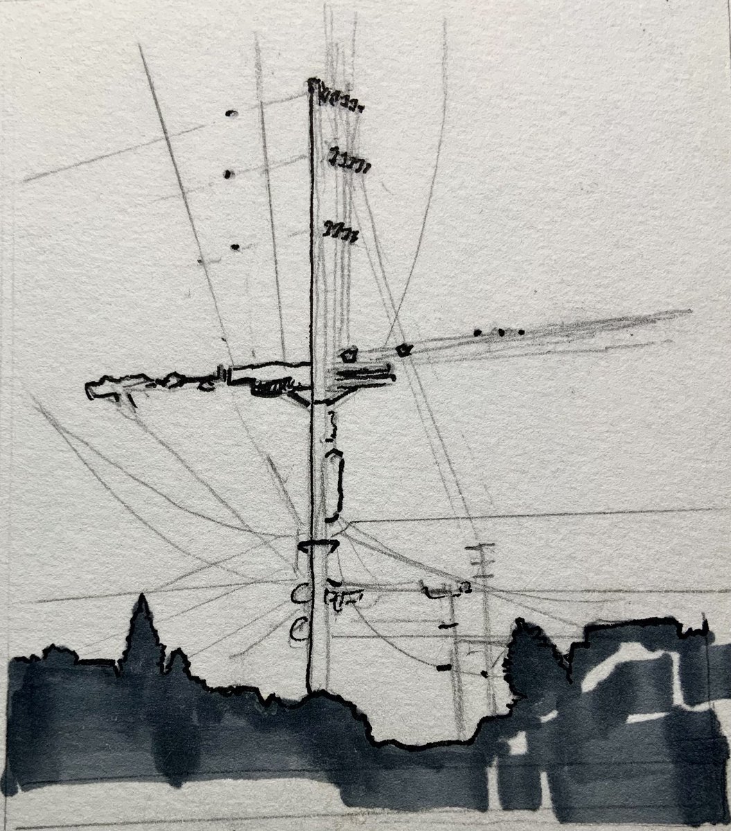 lustrous__sage's tweet photo. gotta finish the power lines on this one but it gives me lain vibes. I love drawing power lines #drawing #inktober #lain #SerialExperimentsLain #landscape #sketchbook #art #artist #blackandwhite #artmoot https://t.co/zLpbqQmEwJ
