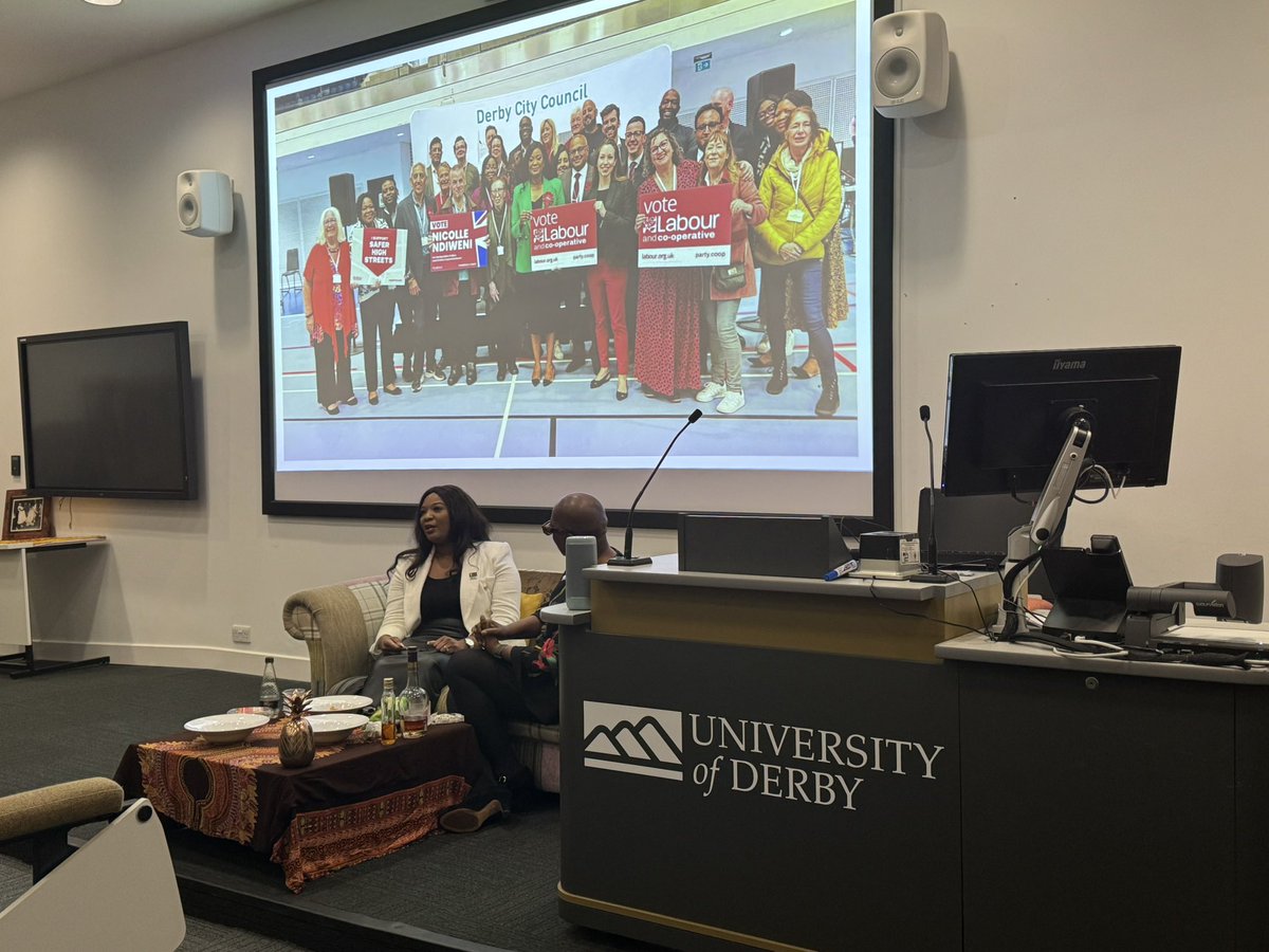 joannebishton's tweet photo. What an engaging and insightful evening in conversation with Derbyshire Police & Crime Commissioner, Nicolle Ndiweni- Roberts. Hosted by the co-chair of the Race Equality Network #CatherineJohnBaptiste @DerbyUni @DerbysPCC @NicolleNdiweni #InclusionMatters #RaceEquity #BHM2024 https://t.co/kM1zG6PONu