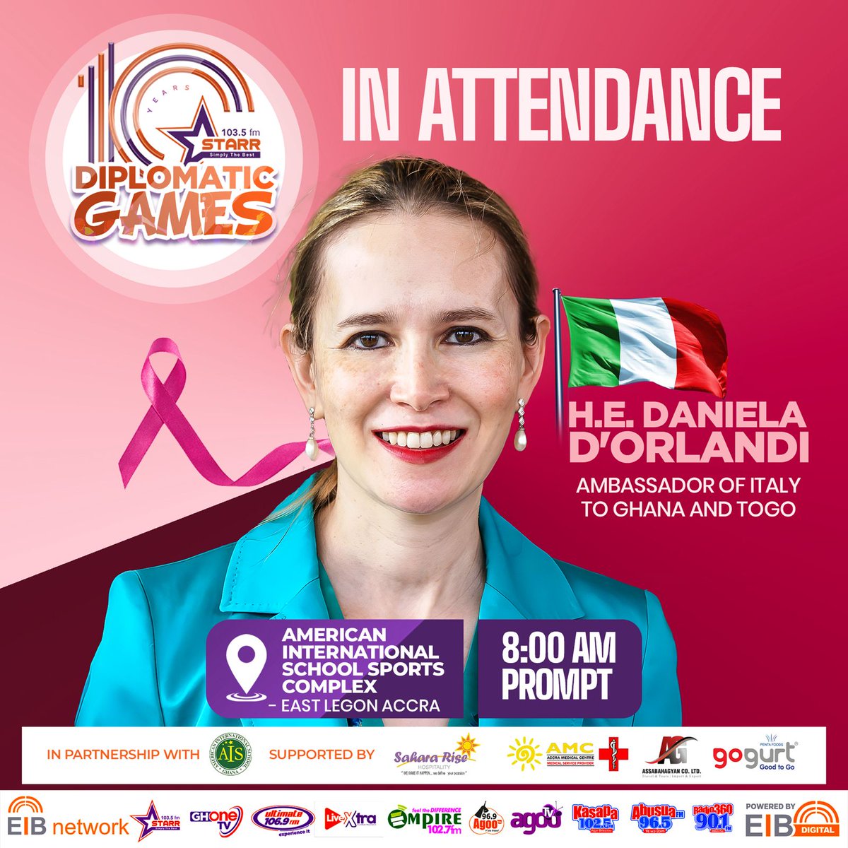 Attendees of the #StarrAt10 Diplomatic Games include prominent diplomats, government representatives and esteemed figures from diverse industries... 

#StarrNews #EIBNetwork <a href="/ItalyinGhana/">Italy in Ghana</a>
#StarrFM #ElectionHub <a href="/DanieladOrlandi/">Daniela d'Orlandi</a>
