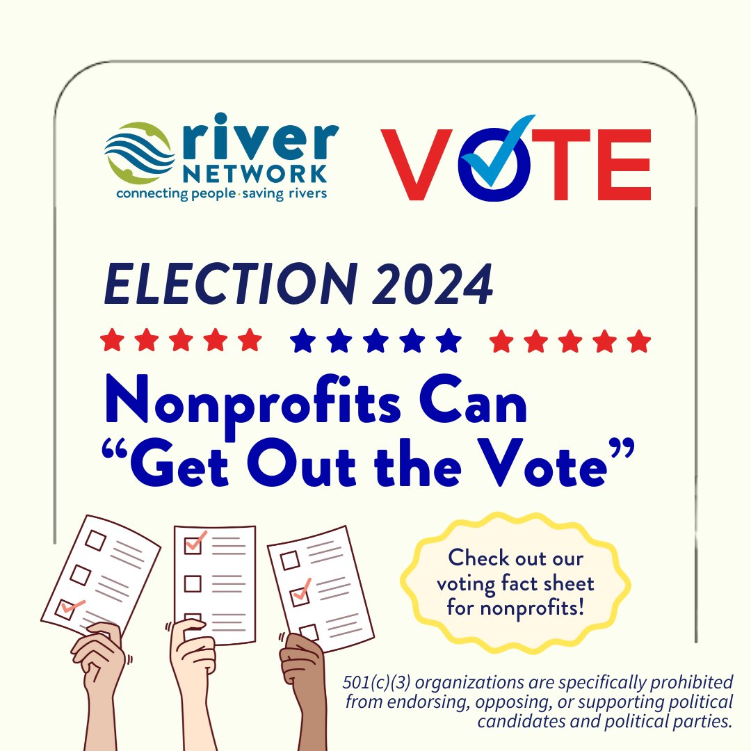 rivernetwork's tweet photo. Election day is only a few weeks away! We’ve put together a fact sheet with key trainings, resources, &amp; toolkits to help your nonprofit engage potential voters. 📝

Let’s #GetOutTheVote together! Download the fact sheet: https://t.co/iS6vkz8vv8

#NonprofitVote #2024Election https://t.co/3lyGERhGsi