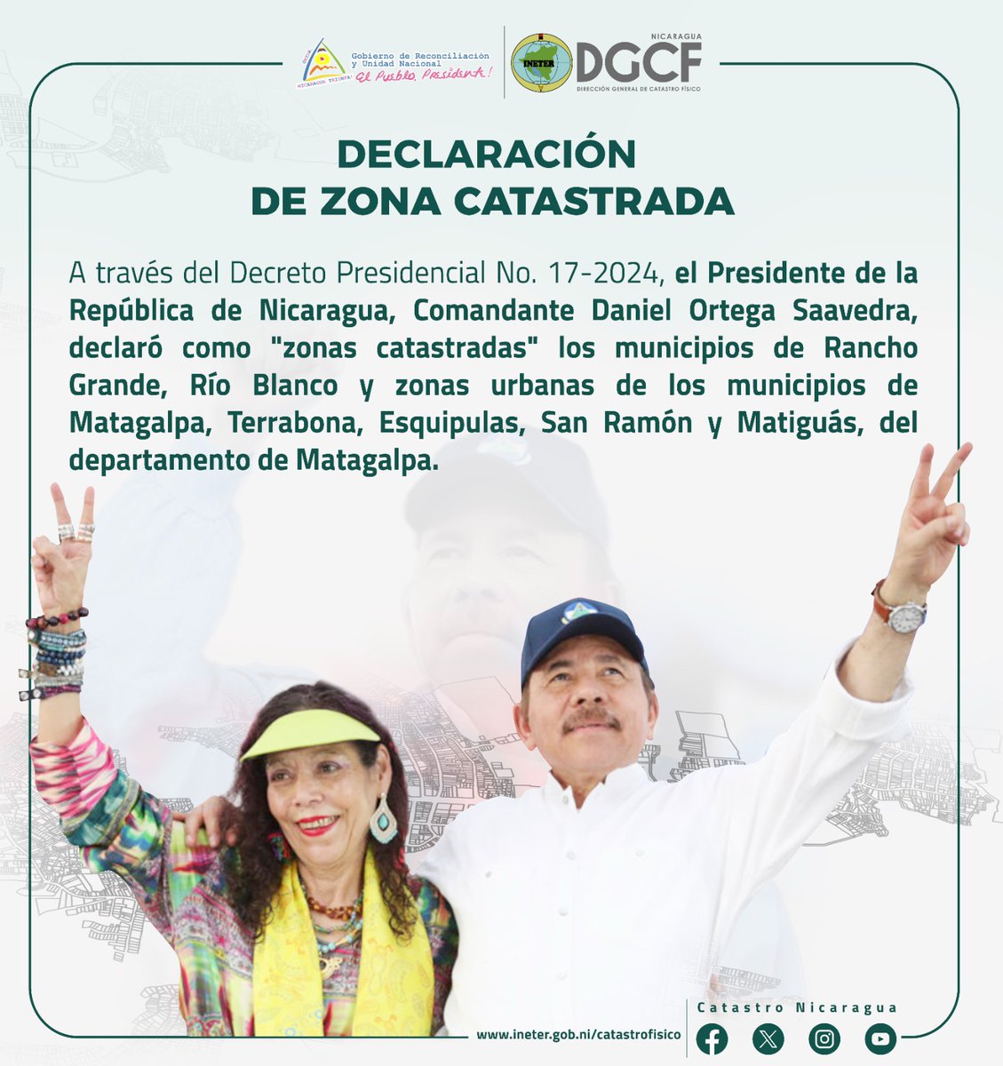 #Nicaragua 🇳🇮 | Como resultado de los esfuerzos realizados por nuestro GRUN, en materia de ampliación de la cobertura catastral, cumpliendo así con el principio constitucional de dar seguridad jurídica en la tenencia de la tierra al pueblo nicaragüense.  #CatastroNicaragua