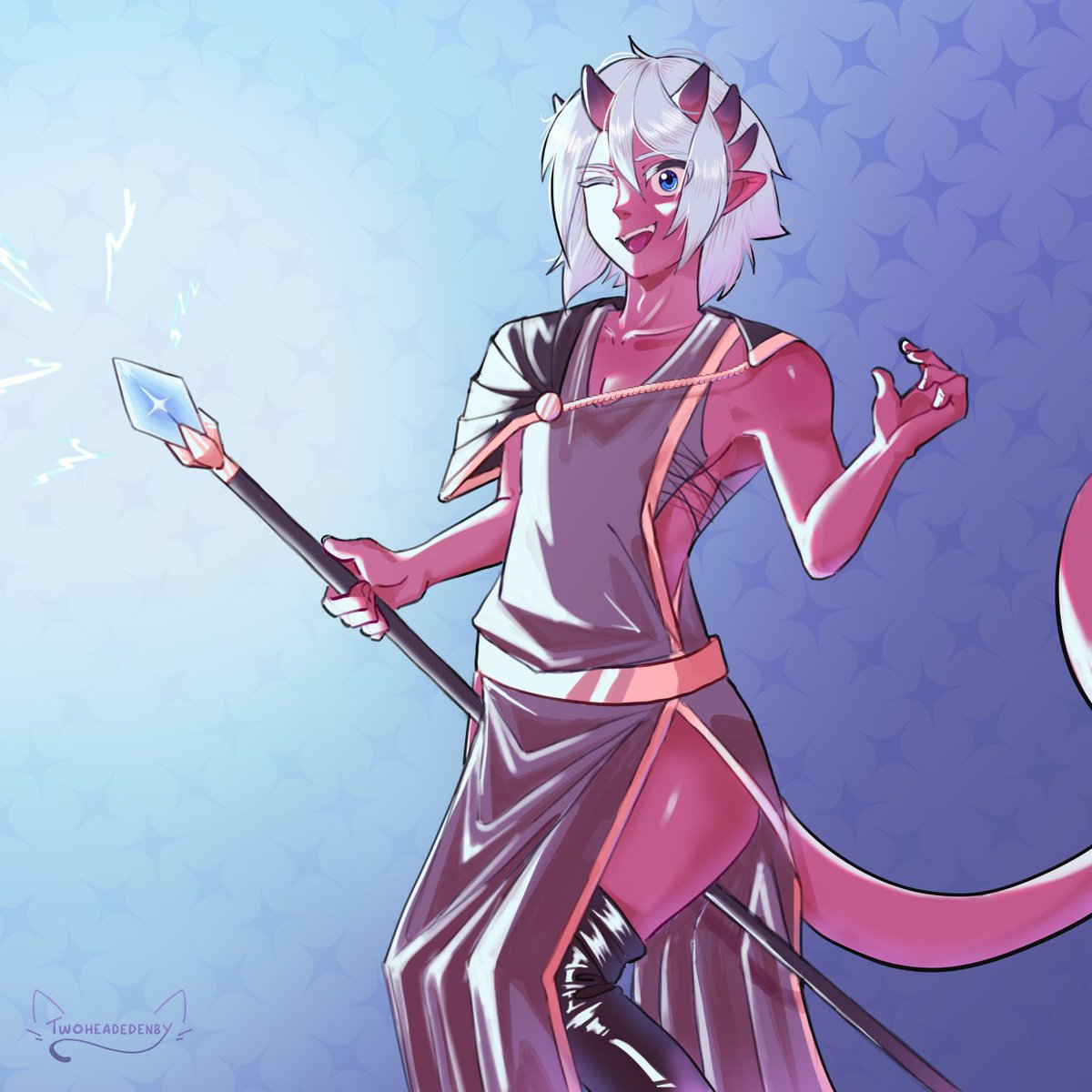 a gift for <a href="/paranoodles/">Noodles</a> for their birthday last week !! it's their horrible tiefling vren <3

(any pronouns)