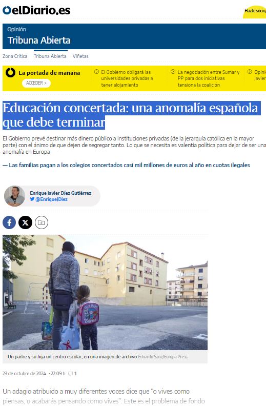 Educación concertada: una anomalía española que debe terminar
Se necesita valentía y voluntad política para eliminar el mayor factor de segregación educativa en este país: los conciertos educativos
eldiario.es/opinion/tribun…