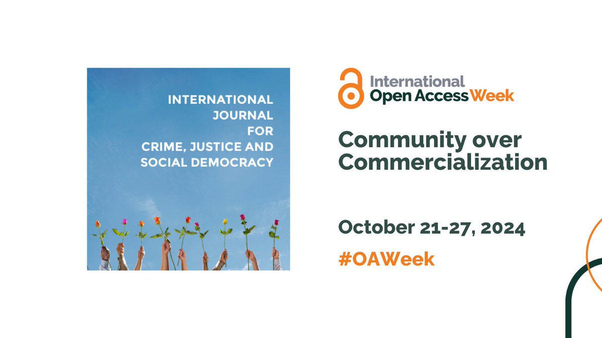Journal for Crime, Justice & Social Democracy (@crimjustjournal) on Twitter photo 🪩We love celebrating #OAWeek (21-27 October) #OpenAccess to research and scholarship #criminology best practice in #ScholarlyPublishing #OA supported by <a href="/qutlibrary/">QUT Library</a> <a href="/creativecommons/">Creative Commons</a> <a href="/openaccess_anz/">Open Access Australasia</a> <a href="/CrimeJusticeQUT/">QUT Centre for Justice</a> 🫶
🔗crimejusticejournal.com/announcement/v… 🪩We love celebrating #OAWeek (21-27 October) #OpenAccess to research and scholarship #criminology best practice in #ScholarlyPublishing #OA supported by <a href="/qutlibrary/">QUT Library</a> <a href="/creativecommons/">Creative Commons</a> <a href="/openaccess_anz/">Open Access Australasia</a> <a href="/CrimeJusticeQUT/">QUT Centre for Justice</a> 🫶
🔗crimejusticejournal.com/announcement/v…
