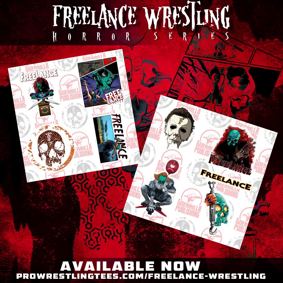 LGDA726's tweet photo. @FreelanceWres Horror Sticker Packs are now available at @PWTees ! These massive 12x12 sticker sheets feature fun parodies of your favorite horror movies #HorrorStickers #WrestlingFans #HorrorMovies #StickerArt #HorrorLovers https://t.co/6HxokU7KMe