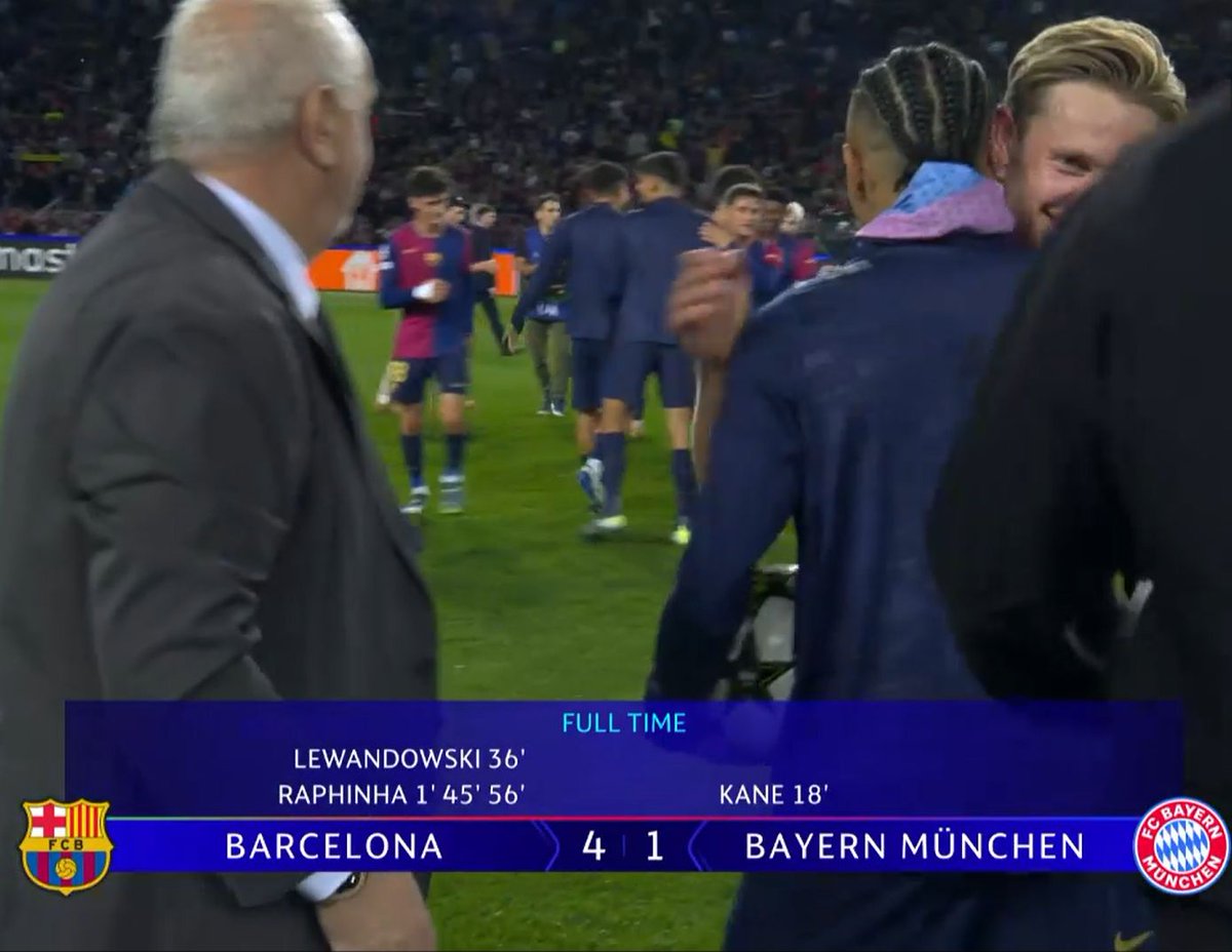 FTalentScout's tweet photo. Barcelona demolished Bayern with 6 academy players starting the game:

Iñaki Peña (25)
Pau Cubarsí (17)
Alejandro Balde (21)
Marc Casadó (21)
Fermín López (21)
Lamine Yamal (17)

And 3 others coming off the bench:

Gavi (20)
Dani Olmo (26)
Ansu Fati (21)

La Masia. 🔥 https://t.co/EaxvMdlzRX