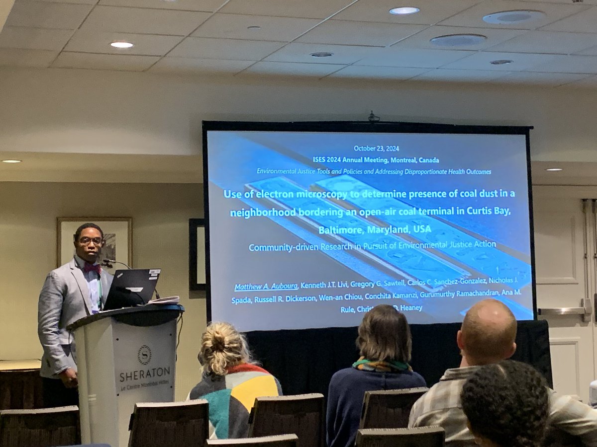 Great presentation by <a href="/matty_aub/">Matthew Aubourg</a> Matty Aubourg on our project titled "Use of electron microscopy to determine presence of coal dust in a neighborhood bordering an open-air coal terminal in Curtis Bay, Baltimore, Maryland, USA" <a href="/ISExposureSci/">International Society of Exposure Science</a> <a href="/JohnsHopkinsEHE/">JohnsHopkinsEHE</a> #CHARMED Center