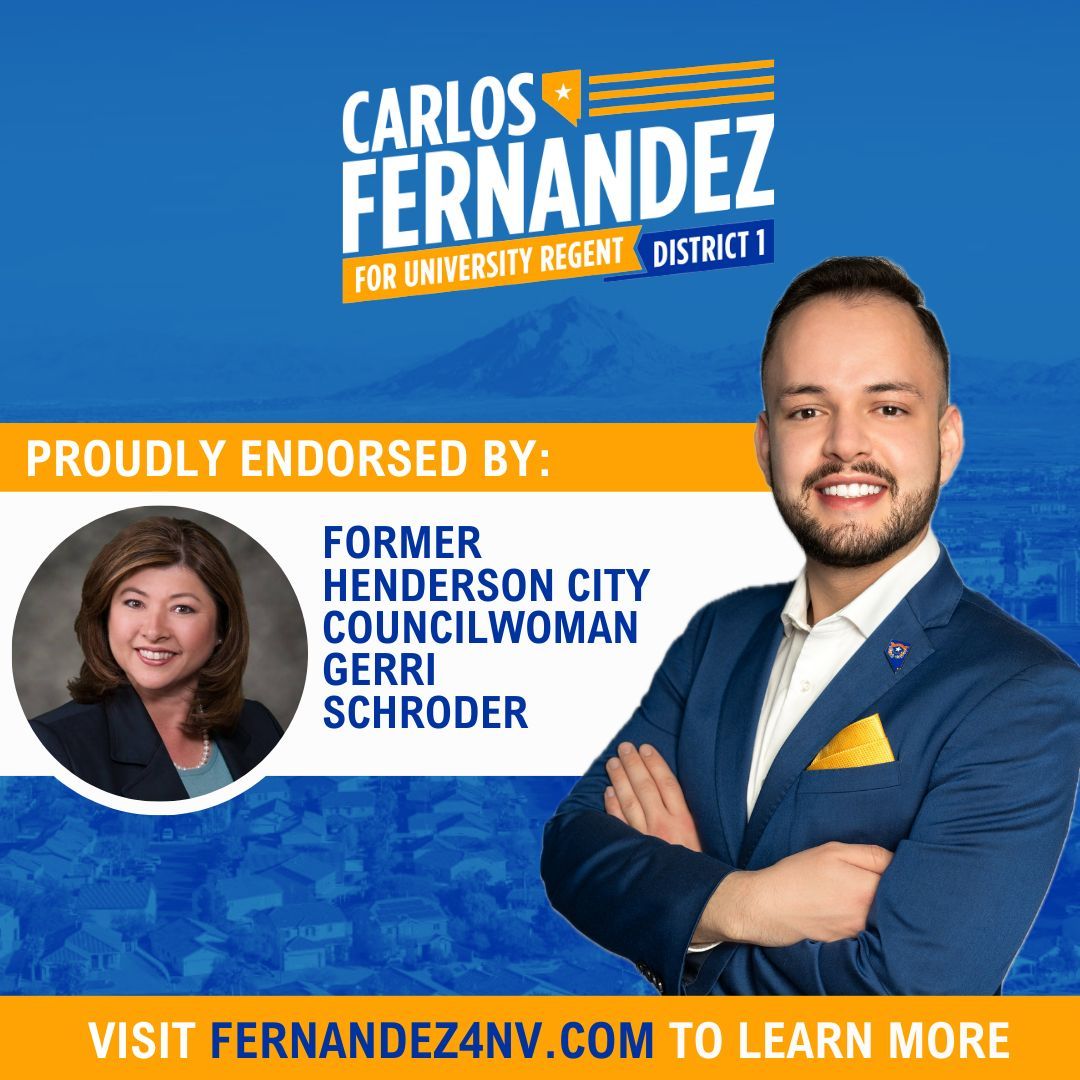 Former Henderson City Councilwoman Gerri Schroder has extensive knowledge about growing our communities having served in local government &amp; worked with our federal delegation. I'm honored to know she trusts me in my bid to improve higher education while growing our local economy.