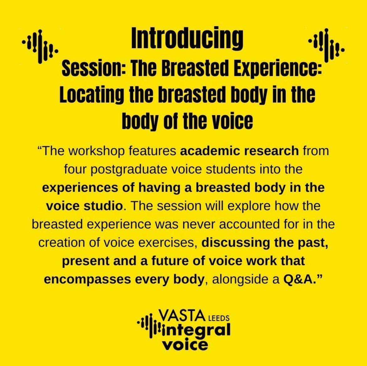 StancliffeVoice's tweet photo. Extremely honoured to be presenting my research @VASTAtweets Leeds symposium. Sharing my work on authenticity, clarity &amp; accent bias, &amp; how I’ve applied that in the industry, alongside fellow northerner @RosemaryBerkon. And group research on the breasted body in voice work. https://t.co/O5XmBwbV8f