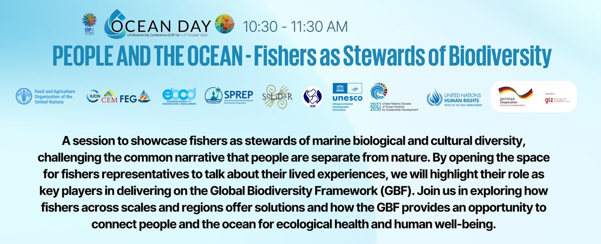 Mark Dickey-Collas 🏳️🌈 (@dickeycollas) on Twitter photo Contribute now: Connecting People & Ocean
As part of our session <a href="/UNBiodiversity/">UN Biodiversity</a> Ocean Day – we need you to post words that you think describe people’s resilient and vibrant connections to our seas & biodiversity. bit.ly/COP16ocean Post below words & phrases by Oct 26. Contribute now: Connecting People & Ocean
As part of our session <a href="/UNBiodiversity/">UN Biodiversity</a> Ocean Day – we need you to post words that you think describe people’s resilient and vibrant connections to our seas & biodiversity. bit.ly/COP16ocean Post below words & phrases by Oct 26.