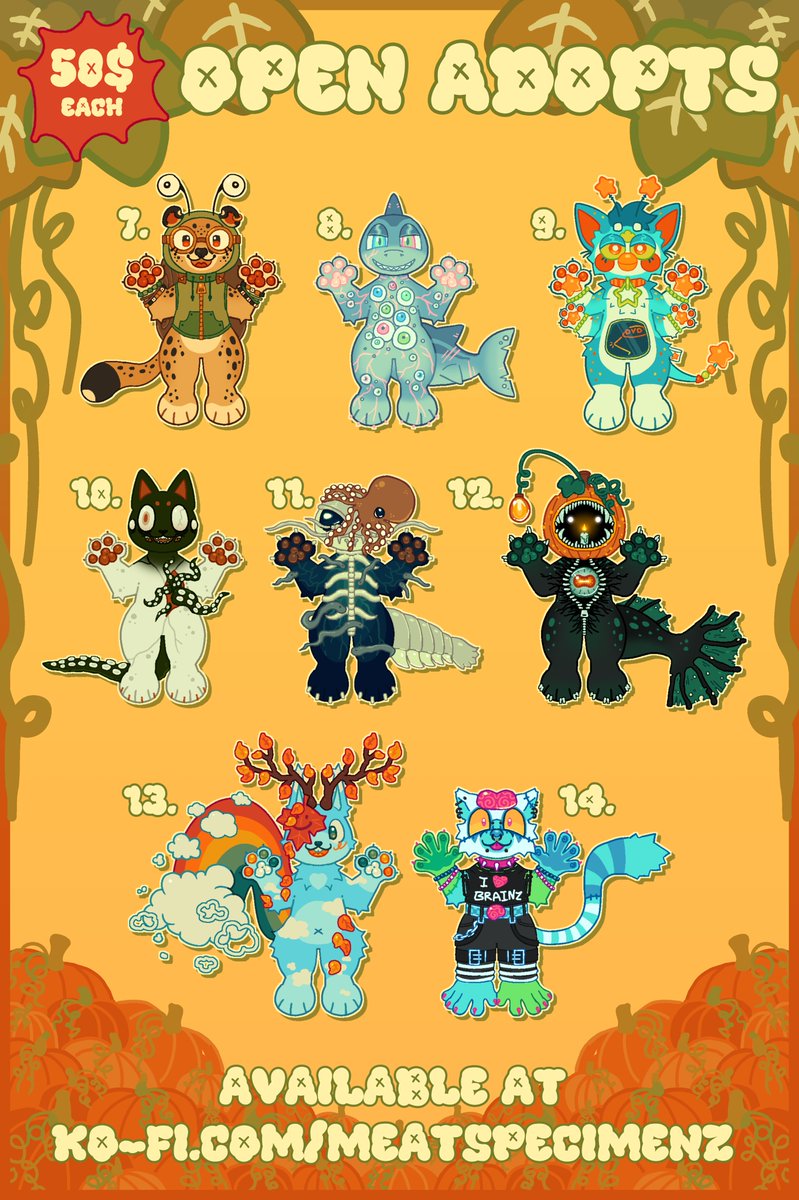 🎃🧟🦇🍂 Can you believe it? Halloween ! Just a week away! MEGA FALL ADOPT BATCH IS HERE ! 

✸ Prices in USD 💸
✸ Base on first img by <a href="/ryberspace/">ry</a> 
✸ More info 🔗👇

🦇❤️🔁🎉