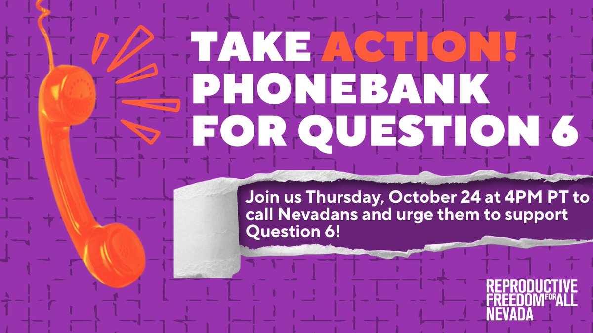 reproforallNV's tweet image. Election Day is only two weeks away—we need to spread the word now and urge Nevadans to vote #YesOn6!

If you're ready to take action for repro freedom, join us for a phone bank tomorrow to call Nevada voters.✨

RSVP: events.reproductivefreedomforall.org/events/phone-b…