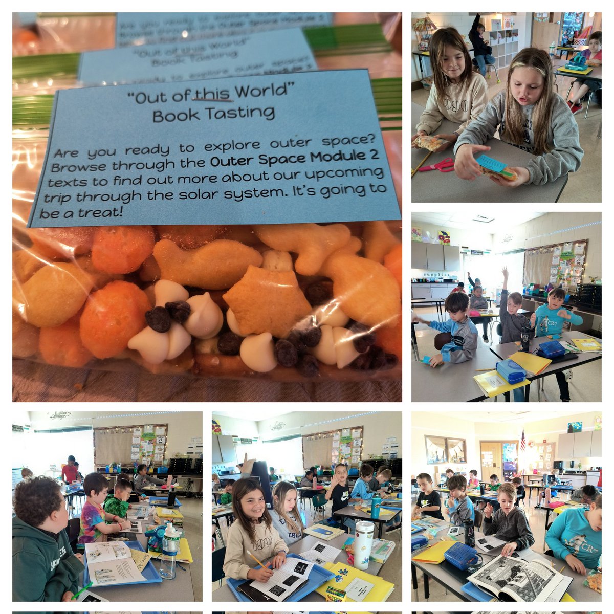 EESKerr3's tweet photo. We kicked off our Outer Space Module and got to "taste" some of the texts we'll be reading. We might have had a little solar system treat as well! This teacher likes any opportunity to snack! #eessoars https://t.co/OWAutAZrLr