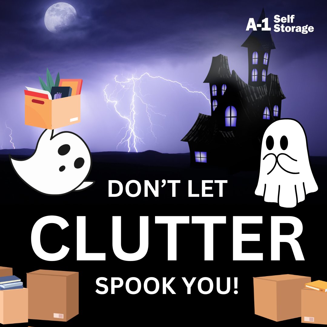 A1SelfStorage's tweet photo. What's spookier than ghouls, ghosts, and goblins? A messy, cluttered home!

Get your fall cleaning out of the way by taking advantage of our competitive flash rates TODAY. 🎃🍂 https://t.co/VWgN1l7698