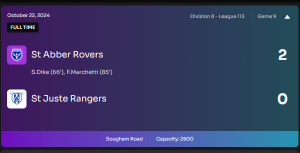 HUGE result for the Rovers as they take down first place St Juste and move up to 2nd in the league!