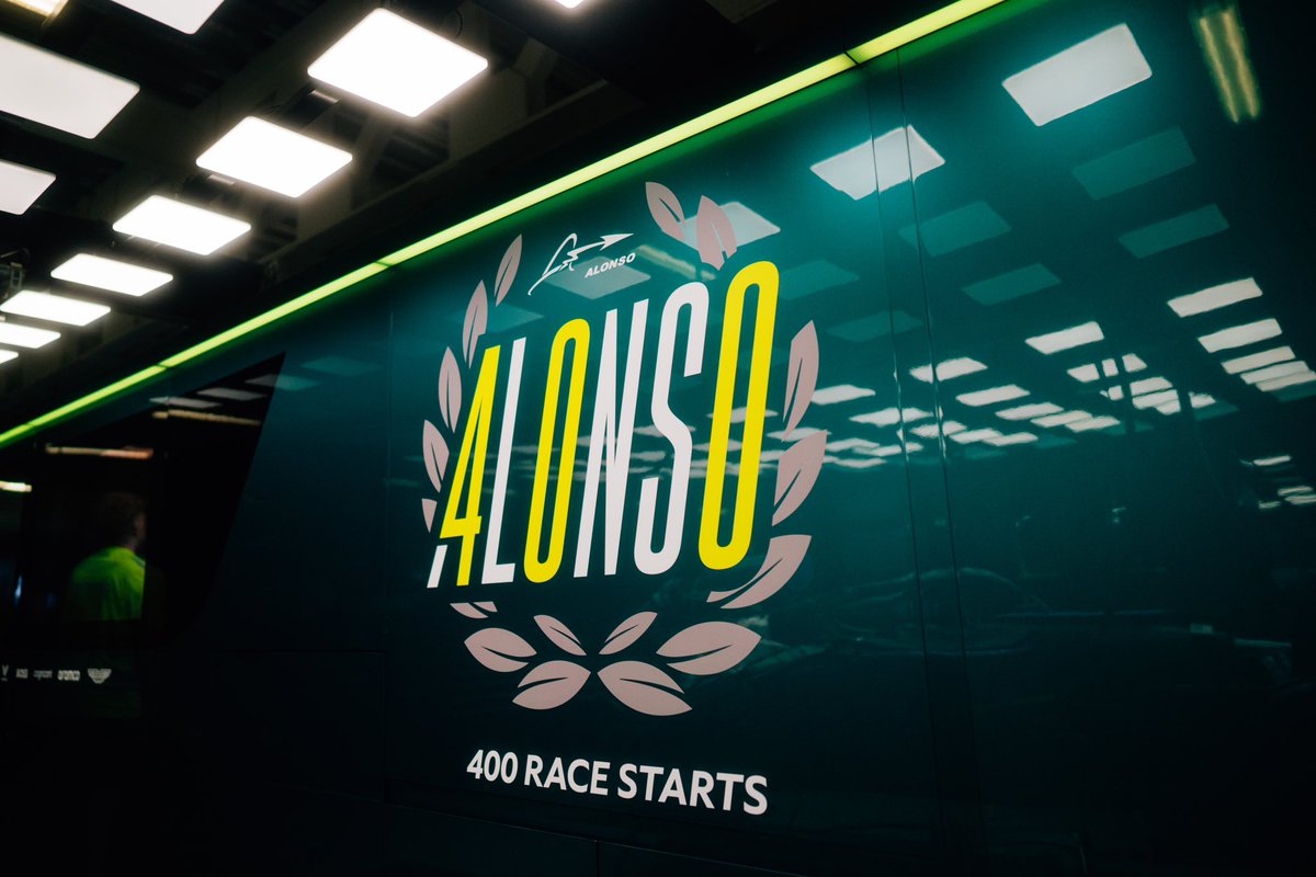 AstonMartinF1's tweet photo. Marking a milestone in our garage this weekend. 💚

#MexicoGP https://t.co/lg4FHZNGcr