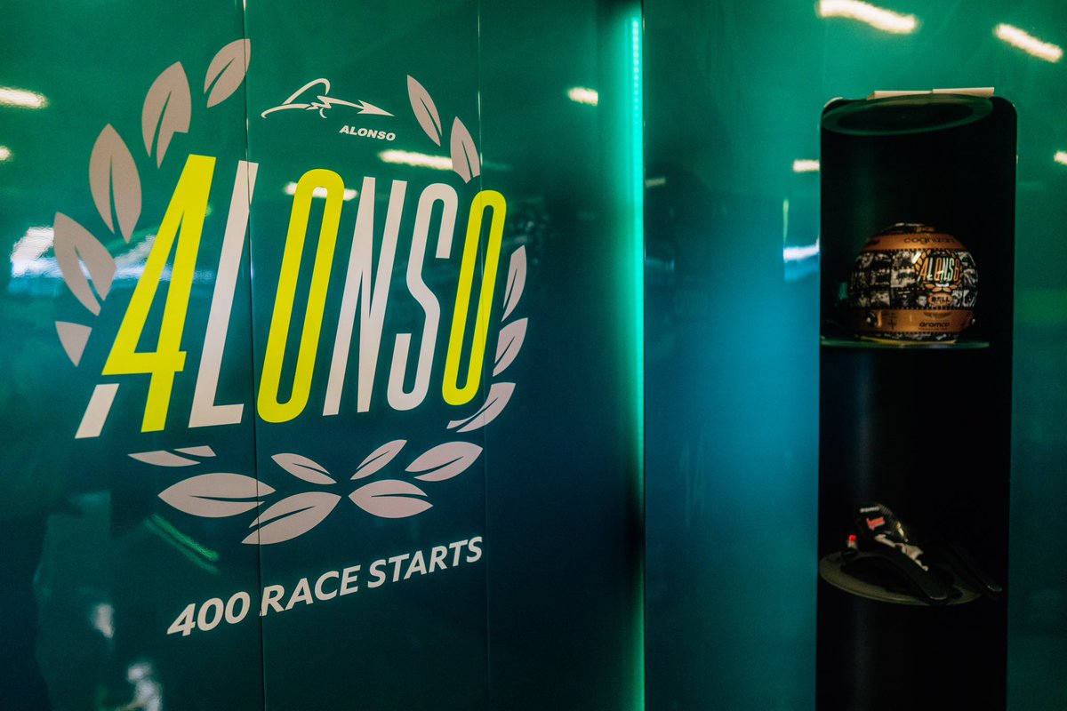 AstonMartinF1's tweet photo. Marking a milestone in our garage this weekend. 💚

#MexicoGP https://t.co/lg4FHZNGcr