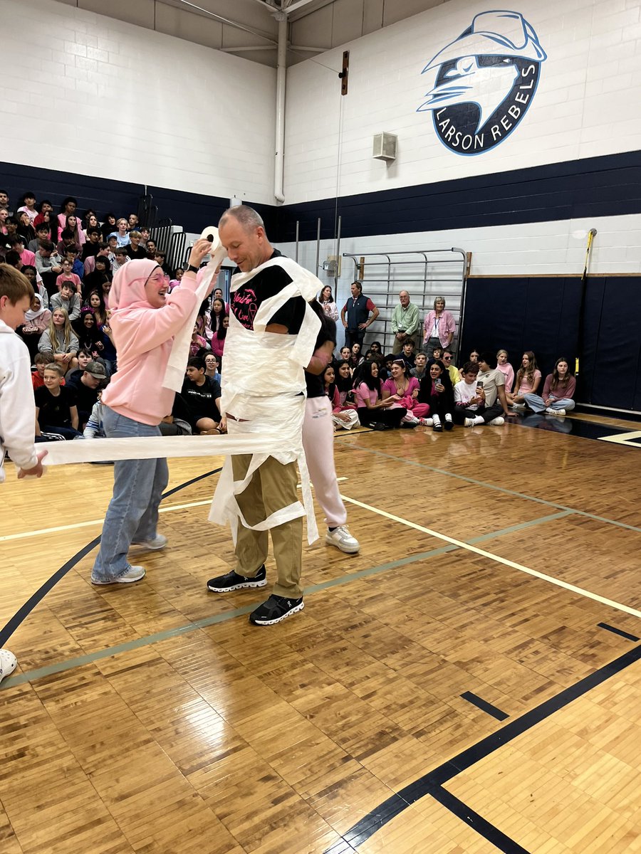 MelissPalmeri's tweet photo. Celebrating the conclusion of @LarsonMS fall sports with some good old fashioned FUN! Big thanks to our teachers for being “good sports” during our Mummy Relay ! #LarsonSTRONG https://t.co/lGQmIHa0pi