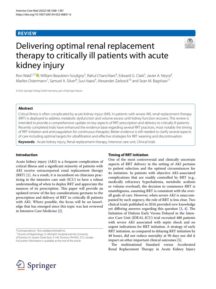 Proposed strategy for RRT weaning and discontinuation ca. 2022 from <a href="/yourICM/">Intensive Care Medicine</a>  <a href="/DrRonWald/">Ron Wald</a> 
#KidneyWk #Nephpearls #AKIinICU 

👉🏼 pubmed.ncbi.nlm.nih.gov/36066597/