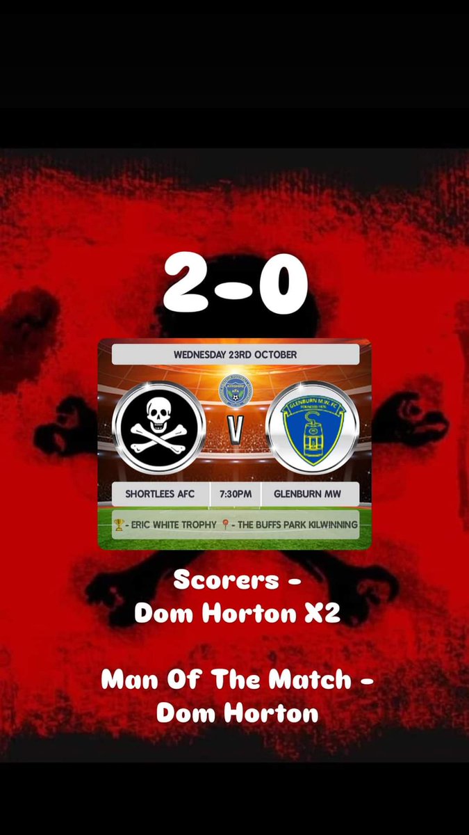 AmateursFanzone's tweet photo. Great performance from lads to take home the Eric White trophy. As expected another tough game against a top Glenburn team. Mom dom Horton with 2 great finishes and well done to Louis on a clean sheet🖤☠️❤️ @ftsc0res @AyrshireAFA @scottish_aff @SMMediaEnt https://t.co/feuLHoSQO0