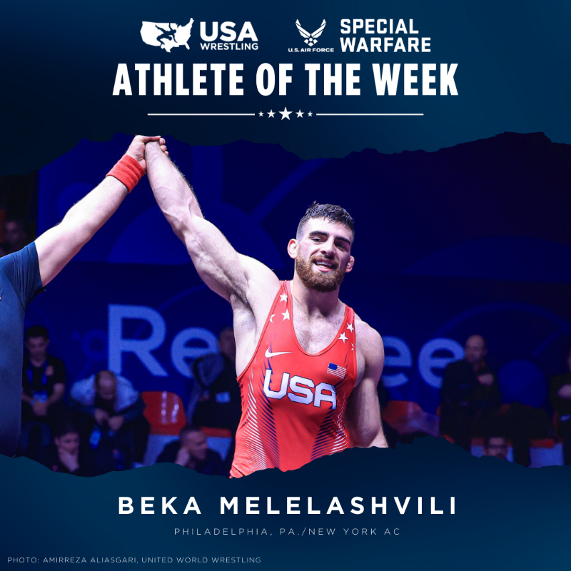 USAWrestling's tweet photo. 🏆 U23 World silver medalist Beka Melelashvili has been named the USA Wrestling Athlete of the Week, presented by @airforcespecwar.