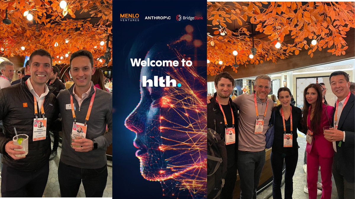 Menlo Ventures (@menloventures) on Twitter photo At #HLTH2024, Menlo’s healthcare investors <a href="/grgyap/">Greg Yap</a> and <a href="/jpsanday/">Jean-Paul (JP) Sanday</a> teamed up with <a href="/AnthropicAI/">Anthropic</a> and our friends at <a href="/bridgebank/">Bridge Bank</a> to host a reception to celebrate all the innovation happening at the intersection of AI + healthcare.
Thanks to all who attended–it was great to meet so At #HLTH2024, Menlo’s healthcare investors <a href="/grgyap/">Greg Yap</a> and <a href="/jpsanday/">Jean-Paul (JP) Sanday</a> teamed up with <a href="/AnthropicAI/">Anthropic</a> and our friends at <a href="/bridgebank/">Bridge Bank</a> to host a reception to celebrate all the innovation happening at the intersection of AI + healthcare.
Thanks to all who attended–it was great to meet so