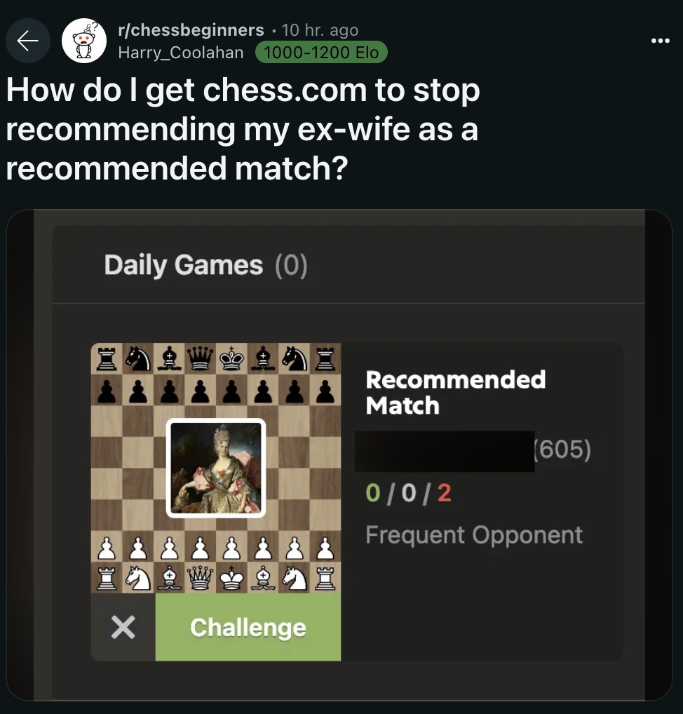JakeSwearingen's tweet photo. How do I get https://t.co/0hRsIKWX6H to stop recommending my ex-wife as a recommended match? https://t.co/oQM7BW1Yq8