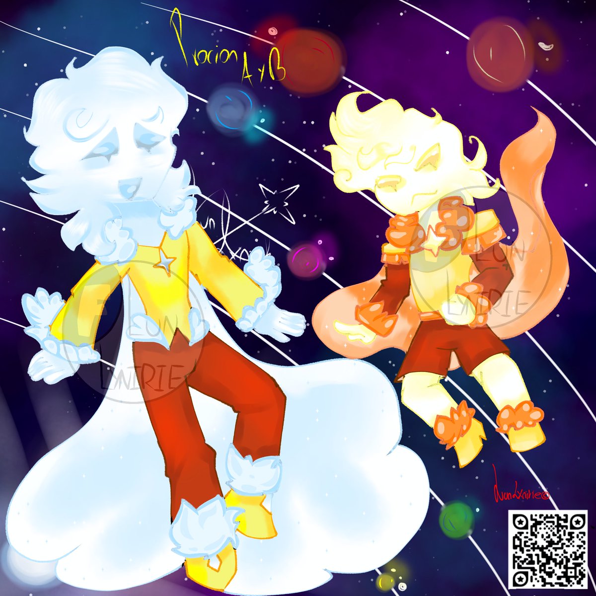 Lunlynirie's tweet photo. Avatares de las estrellas de plasma 
Procyon a y b
#astronomia #galaxia #digitalart #ibispaint #originalcharacters #originalart #originalartwork #Solar https://t.co/rVTe6WNPWV