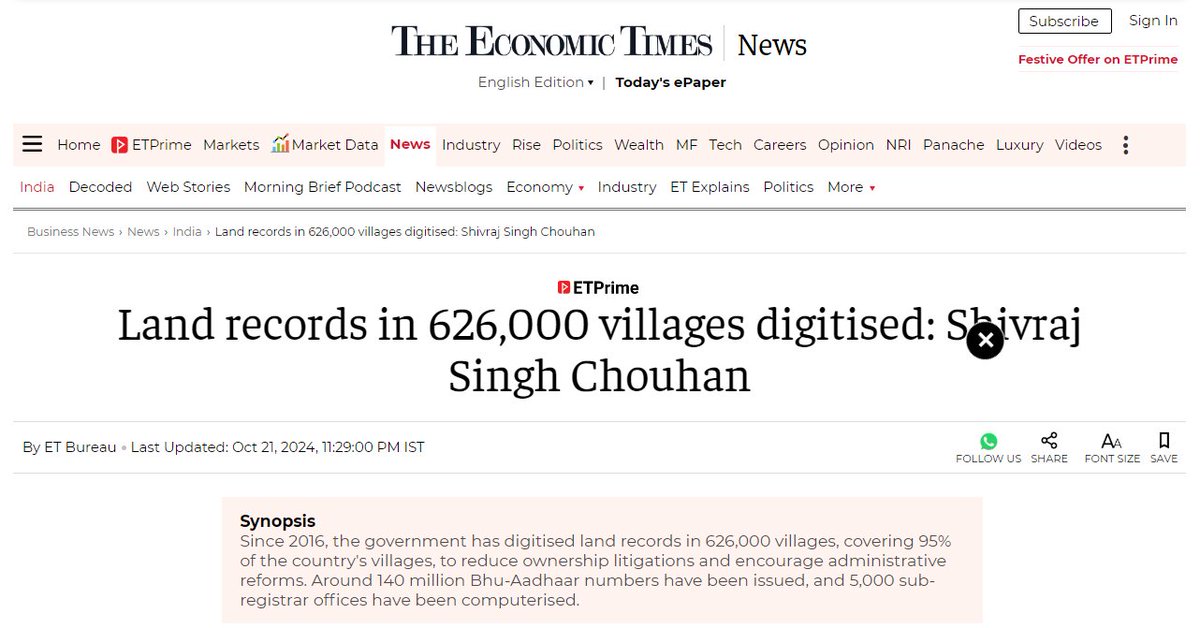 This is the real reform everyone needs to know about

Land records digitized in 6.26 lakh villages

Land is main reason for disputes that clog up the system.

Silent but successful effort since 2016.