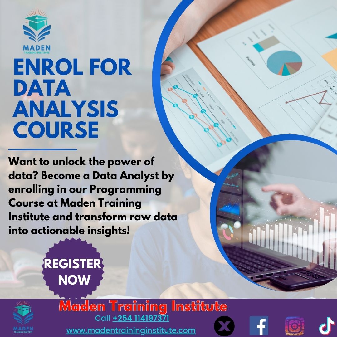 MadenInstitute's tweet image. 📊 Want to unlock the power of data?
Dive into the world of data and start your journey as a Data Analyst. DM us or WhatsApp +254 114197371 for more information and to register today! 🚀 #DataAnalyst #ProgrammingCourse #DataScience #CareerDevelopment #MadenTrainingInstitute