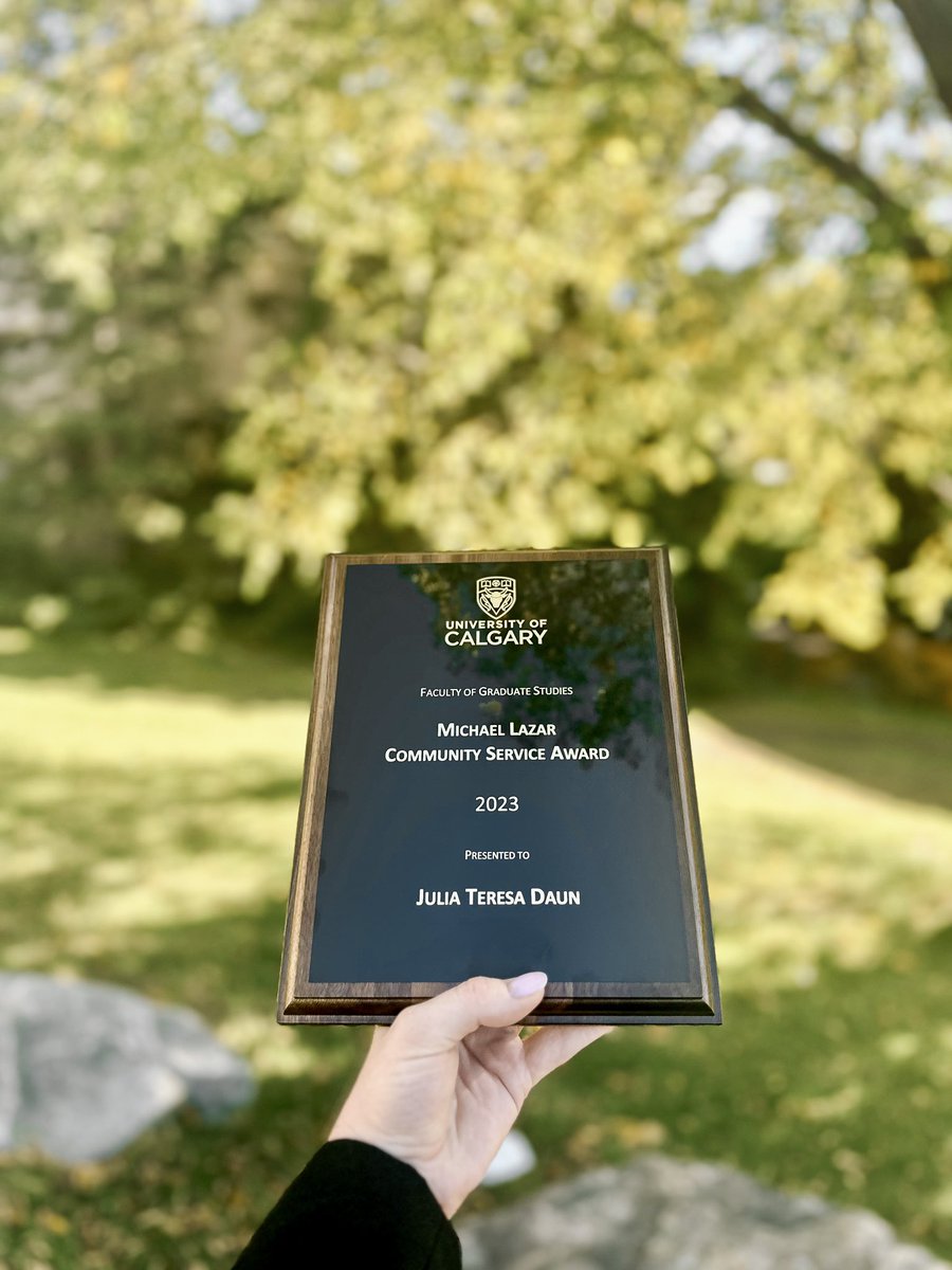 Julia Daun (@julia_daun) on Twitter photo A little late on posting, but my gratitude only grows! Honoured to have received the 2023 Michael Lazar Community Service award at last month’s FGS council meeting.
<a href="/UCalgary/">U Calgary</a> <a href="/uofcknes/">UCalgary Kinesiology</a> — thank you for the opportunities & as always, nothing would be possible without <a href="/NCulosReed/">Dr. Nicole Culos-Reed</a>! A little late on posting, but my gratitude only grows! Honoured to have received the 2023 Michael Lazar Community Service award at last month’s FGS council meeting.
<a href="/UCalgary/">U Calgary</a> <a href="/uofcknes/">UCalgary Kinesiology</a> — thank you for the opportunities & as always, nothing would be possible without <a href="/NCulosReed/">Dr. Nicole Culos-Reed</a>!