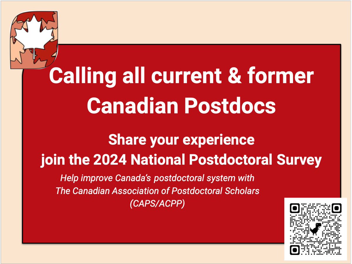 Are you a current or former postdoc in Canada or a Canadian postdoc abroad!? Join the 2024 National Postdoctoral Survey - we want to hear about your postdoc experience to better advocate for Canadian postdocs!