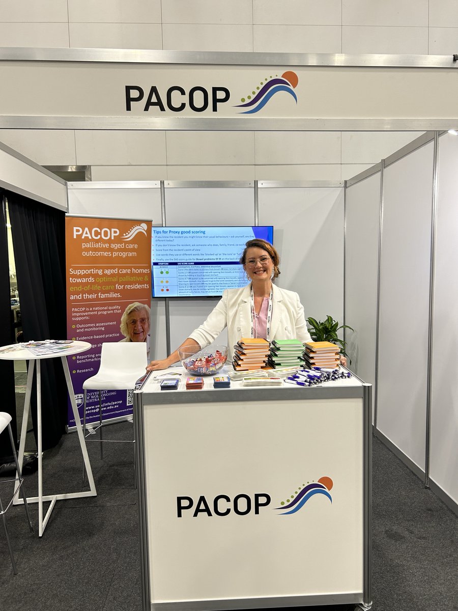 pacop_uow's tweet photo. Day 2 at #ACCPANC24! If you haven't visited yet, come by the #PACOP Booth # 21 for an update on improving care outcomes for residents and their families through evidence based palliative life care. #ageofexcellence https://t.co/0LKLgsjvRl