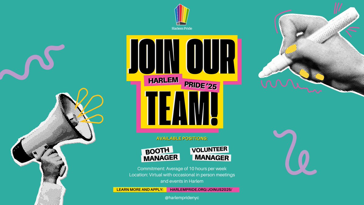 Hey Family!  We're looking for people to join our team to help plan and execute Harlem Pride 2025!  Specifically we're looking for help in the Booth Management and Volunteer Management areas.

For details visit: harlempride.org/joinus2025