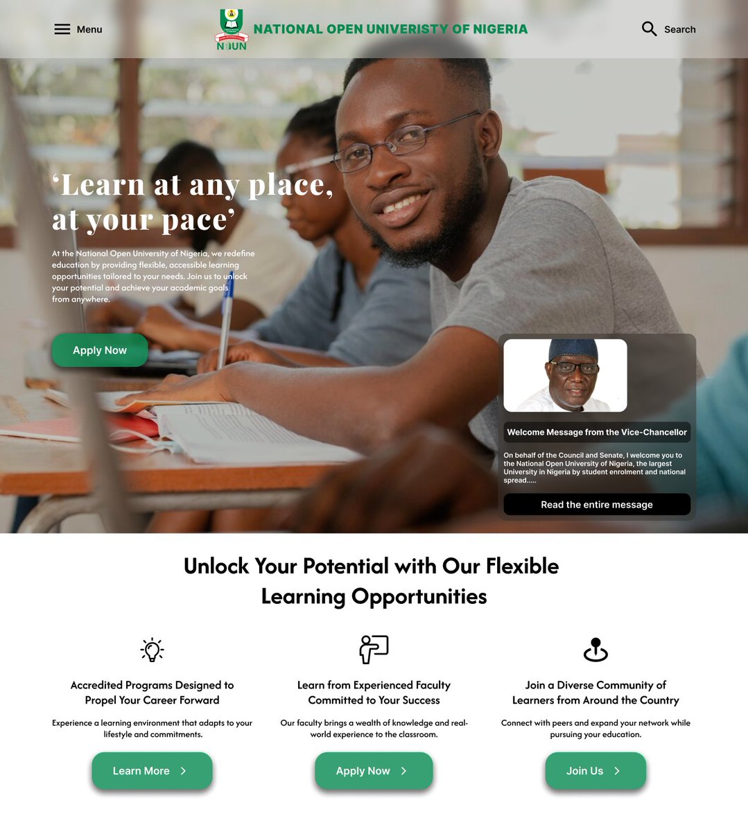 Iceyondeck's tweet image. #30daydezinweb   Day 8
@DezinDesign
Redesigned the landing page for NOUN.

Alumnus of National Open University, class of 2019🚀 
What are your thoughts on it?
 #UIUX 
#DailyDesign 
#WebDesignChallenge 
#DailyUI