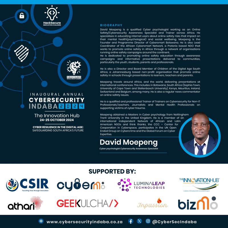 Excited to be speaking at the inaugural annual Cybersecurity Indaba in Pretoria today.
